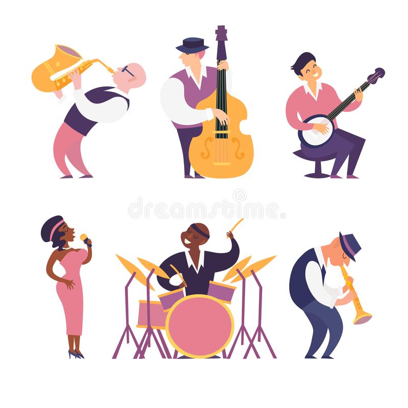 爵士乐队传染媒介五颜六色的例证-动画片爵士乐音乐家集合-149412150.jpg.jpg
